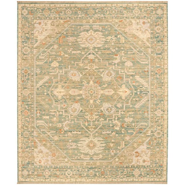Antique Bloom Teal 8 ft. x 10 ft. Medallion Traditional Area Rug