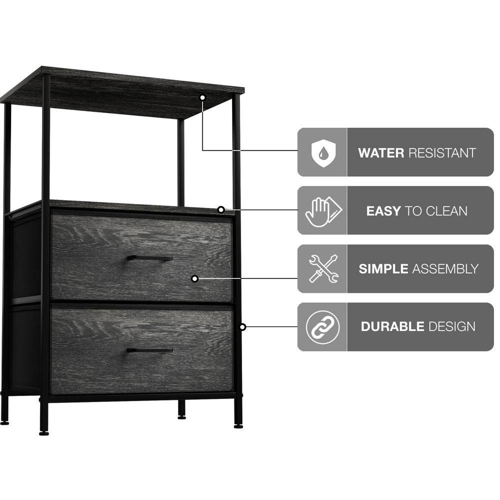 Multifunctional Fabric 2-Drawer Nightstand with Sturdy Steel Frame