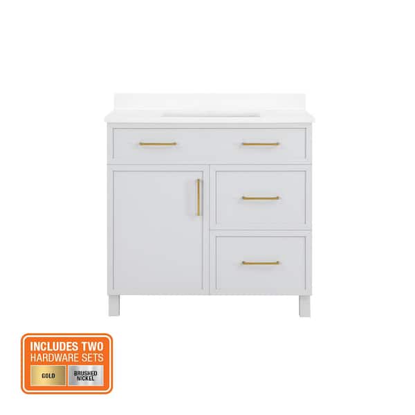 Bilston 36 in. Single Sink Dove Gray Bath Vanity with White Engineered Stone Top (Assembled)