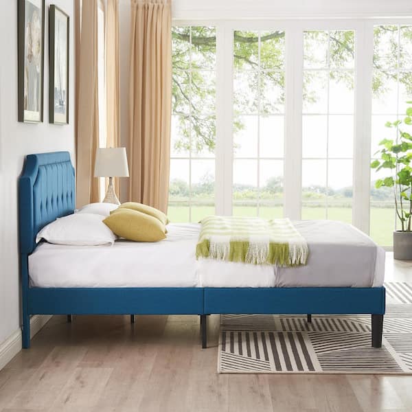 VECELO Upholstered Bed Frame ，Blue Metal Frame Full Size