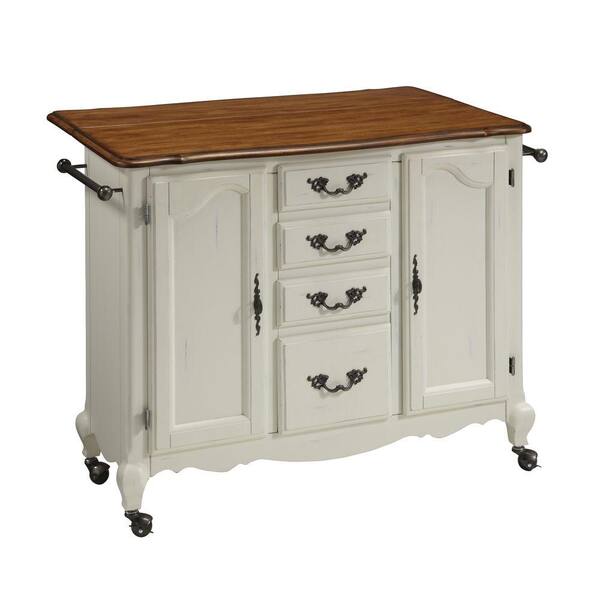 Home Styles French Countryside Oak and Rubbed White Wooden Drop Leaf Kitchen Work Center