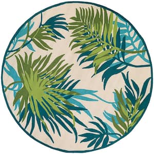 Covington Jungle Leaves Ivory-Forest Green 8 ft. x 8 ft. Round Indoor/Outdoor Area Rug