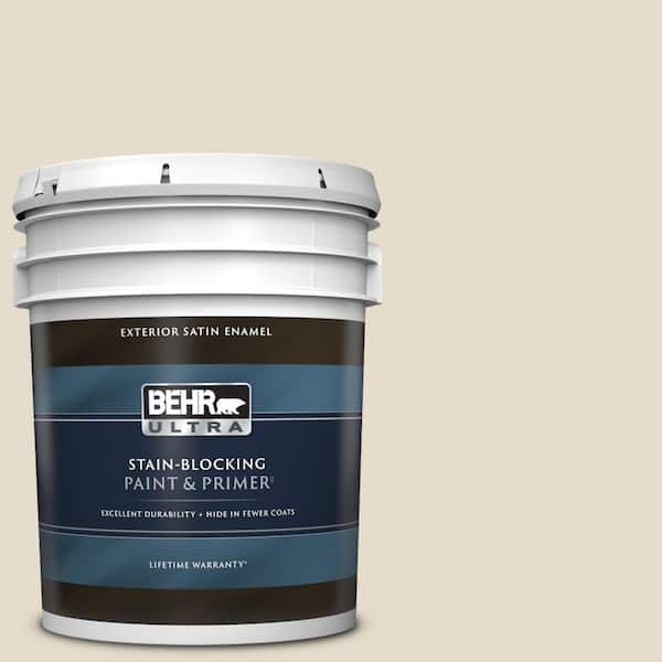 BEHR ULTRA 5 gal. #PWL-90 Abstract White Satin Enamel Exterior Paint & Primer