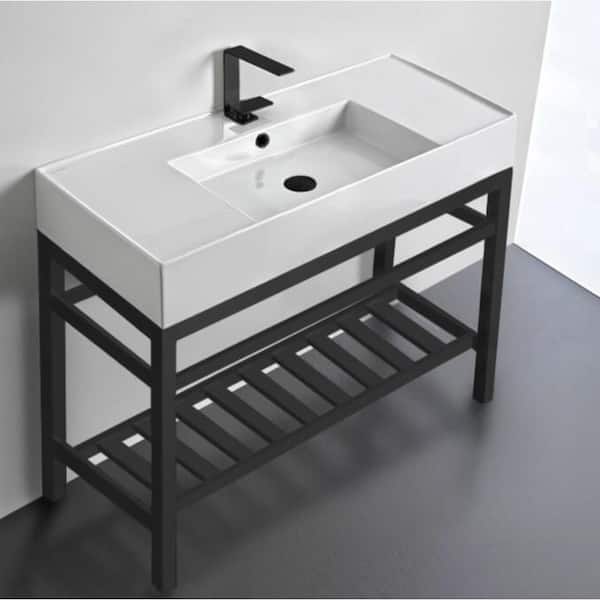 Nameeks Teorema 2-Ceramic White Console Sink and Leg Combo