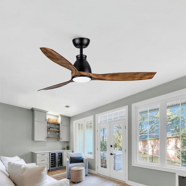 52 in. Modern Black 3 ABS Blades Downrod Standard Ceiling Fan with LED Light and Remote Included
