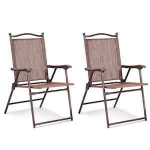 Folding Metal Outdoor Dining Chair in Coffee Seat (2-Pack)