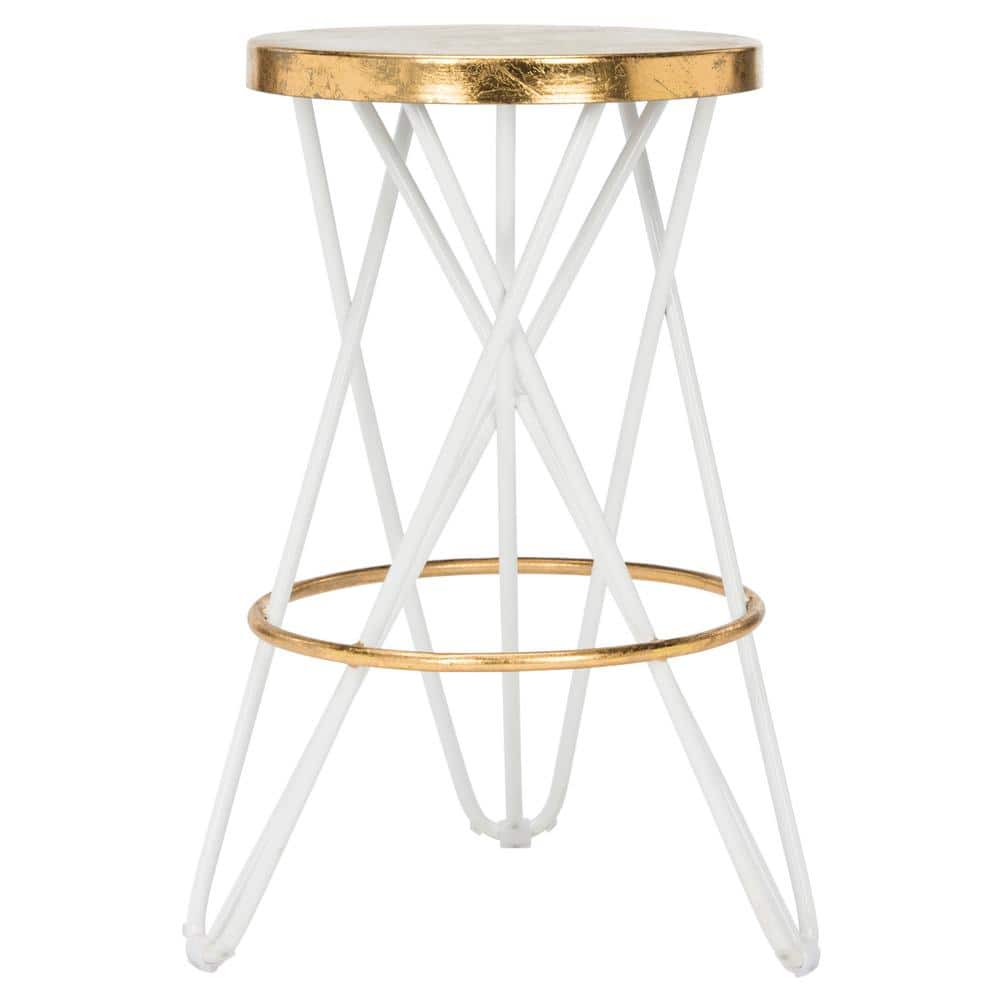 White and Gold Leaf Mid-Century Modern Counter Stool