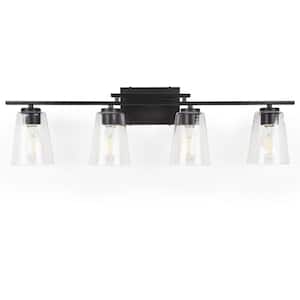 Cassino 32 in. 4-Light Black Vanity Light with Clear Glass