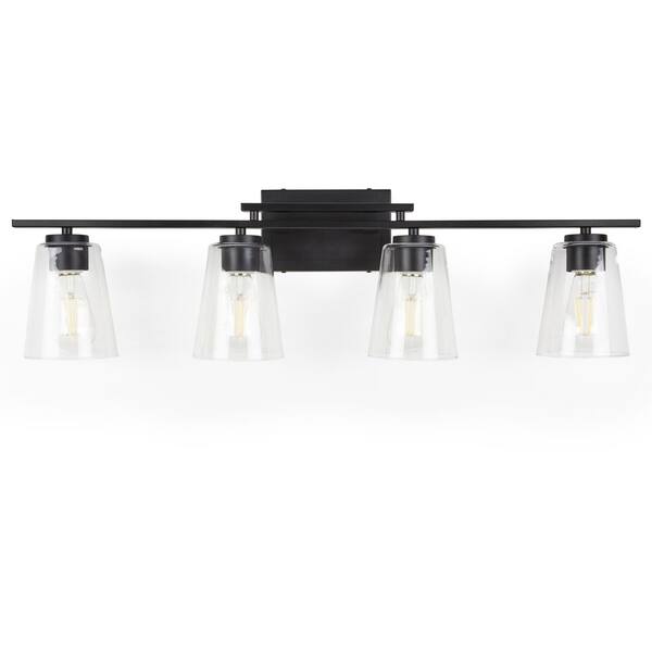 STANFORD LIGHTING Cassino 32 in. 4-Light Black Vanity Light with Clear Glass