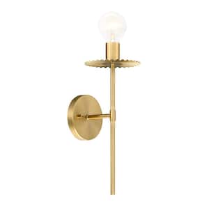 Fleur 6 in. 1-Light Brushed Gold Wall Sconce Light with Bare Bulb for Bathrooms