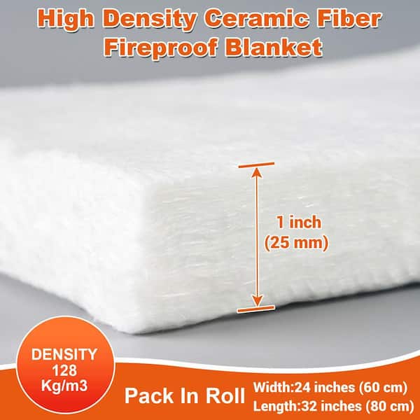 32 in. x 24 in. Ceramic Fiber Blanket, Rated to 2400F, High-Temperature Resistance for Kilns, Pipes Insulation