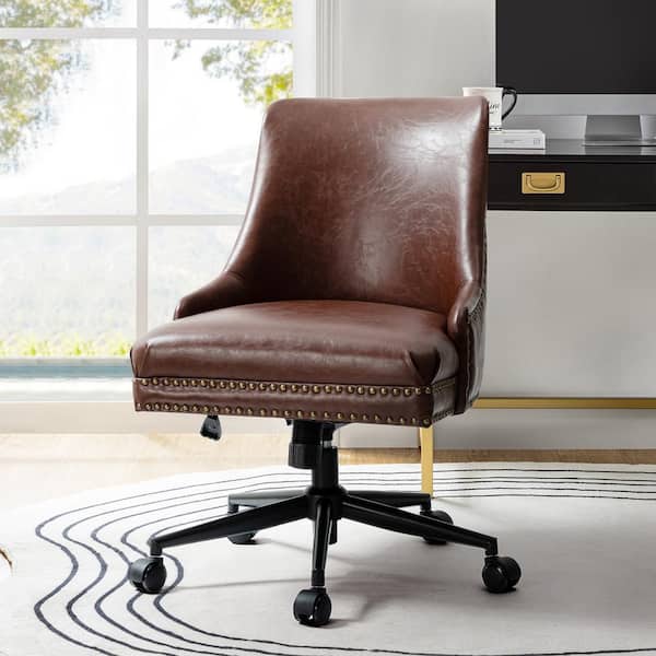 JAYDEN CREATION Taurino Contemporary Brown Leather Swivel Height