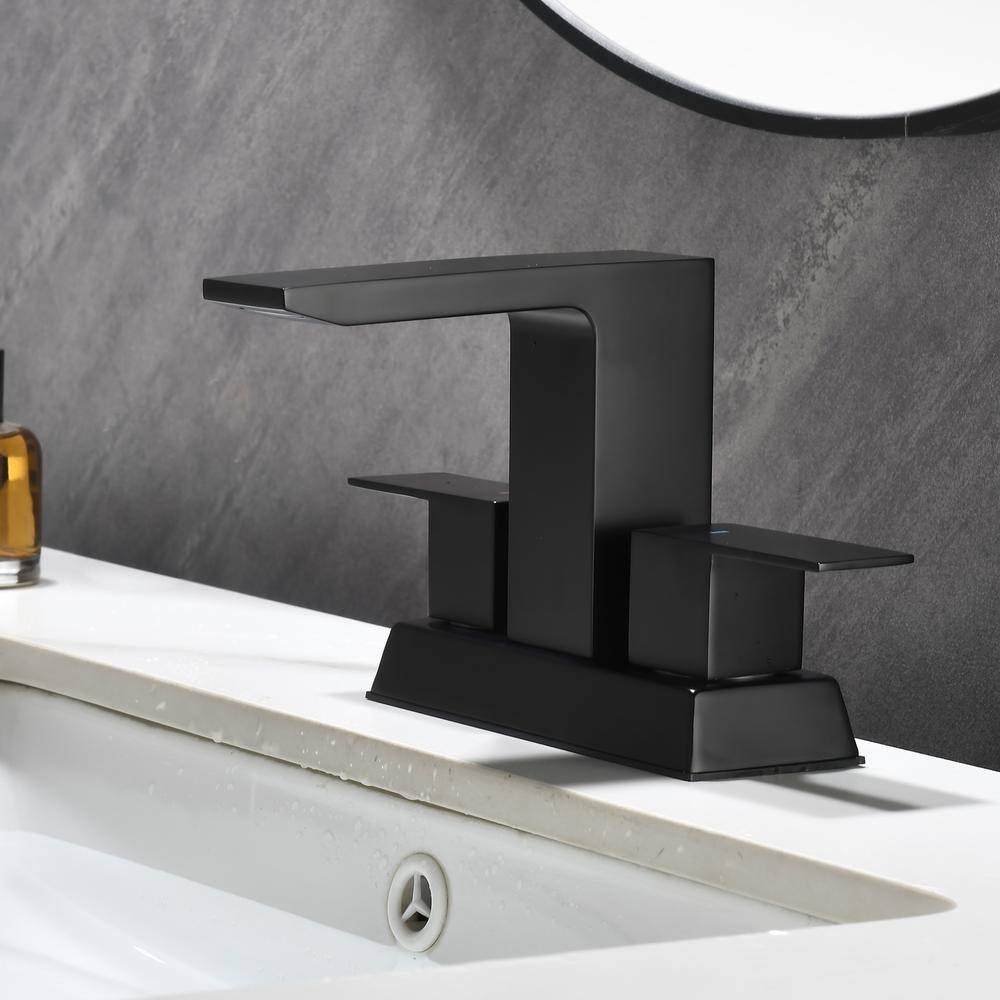 Matte Black Stainless Steel Double Handle Bathroom Faucet with Drain Kit