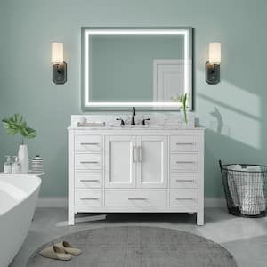 48 in. W x 22 in. D x 34 in. H Bath Vanity in White with Marble Top with Basin