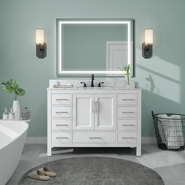 HOPROME 48 in. W x 22 in. D x 34 in. H Bath Vanity in White with Marble Top with Basin