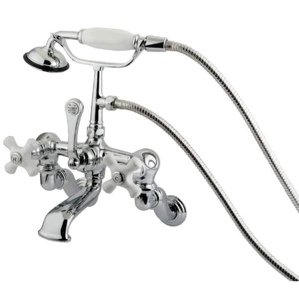 Kingston Brass Vintage Adjustable Center 3-Handle Claw Foot Tub Faucet with Handshower in Chrome