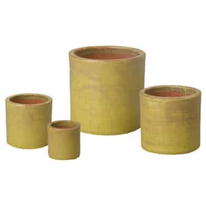 8 in., 12 in., 16 in., 17 in., H Yellow Ceramic Cylinder Planters (Set of 4)