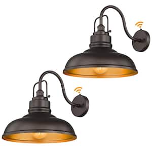 17.7 in. Dusk to Dawn Oil Rubbed Bronze Finish Gooseneck Barn Light Sconce for Porch Warehouse Kitchen (2-Pack)