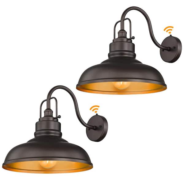 JAZAVA 17.7 in. Hardwired Outdoor Dusk to Dawn Oil Rubbed Bronze Finish Gooseneck Barn Light Sconce for Porch Warehouse(2-Pack)
