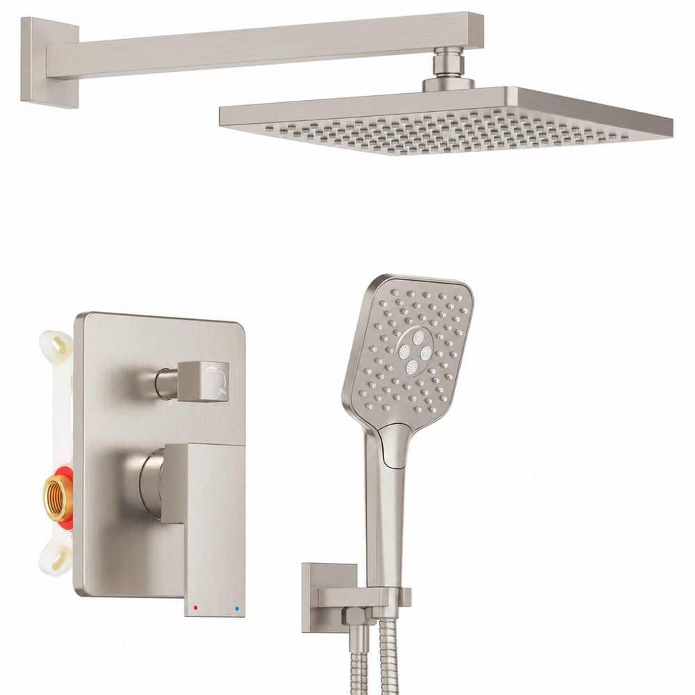 Brushed Nickel Shower System with 10 in. Rain Shower Head, 3-Setting Handheld and 2-Way Valve Kit for Bathroom price history on PriceWatchPro