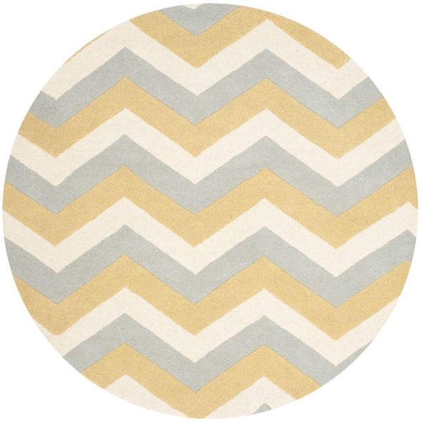 SAFAVIEH Chatham Grey/Gold 7 ft. x 7 ft. Round Area Rug