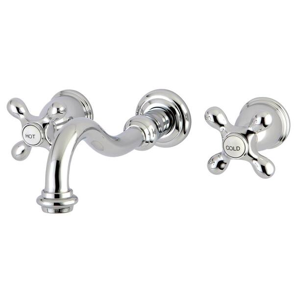 Kingston Brass Cross 2-Handle Vessel Wall Mount Bathroom Faucet in Polished Chrome