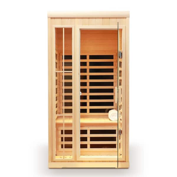 1-Person Outdoor Solid Wood Infrared Sauna with LED colour lights