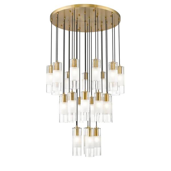 Unbranded Alton 36 in. 27-Light Modern Gold Round Chandelier with Clear Plus Frosted Glass Shades
