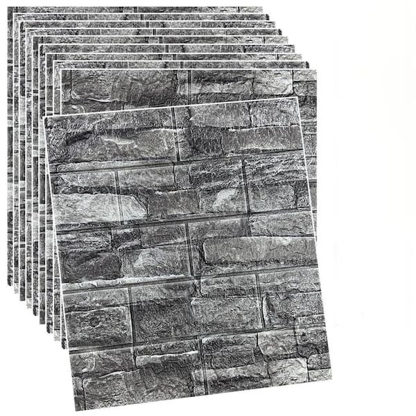 13.7 in. x 15 in. x 0.28 in. 3D Foam Thin Block Wall Panel for Home Wall Decor, Black (20-Pack)