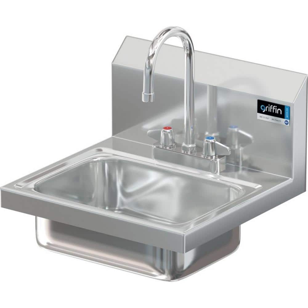 17 in. Wall Mount Stainless Steel 1 Compartment Commercial Hand Wash Sink w
