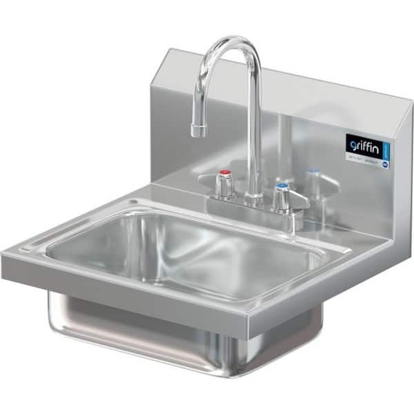 Unbranded 17 in. Wall Mount Stainless Steel 1 Compartment Commercial Hand Wash Sink with Faucet