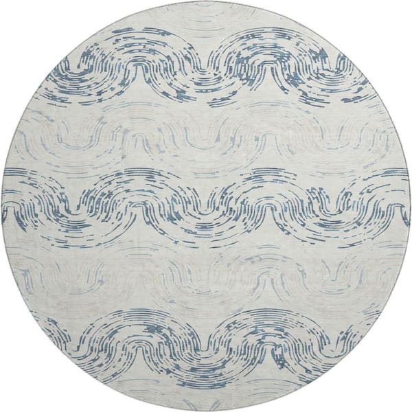 Mayfield Premium Machine Washable Abstract AMF2461 Ivory 8 ft. x 8 ft. Round Rug