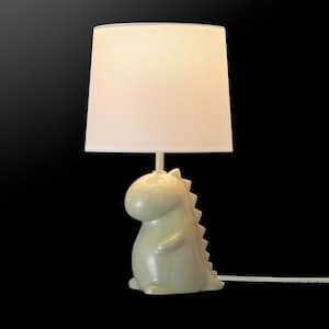 Tommy Dinosaur 16 in. Green Ceramic Table Lamp with White Cotton Shade