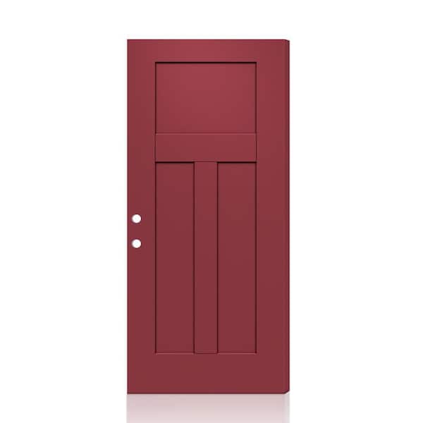 36 in. x 79 in. Universal/Reversible Premium 3-Panel Craftsman Red Steel Front Door Slab