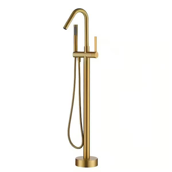 Single-Handle Freestanding Claw Foot Tub Faucet with Hand Shower in Brushed Brass
