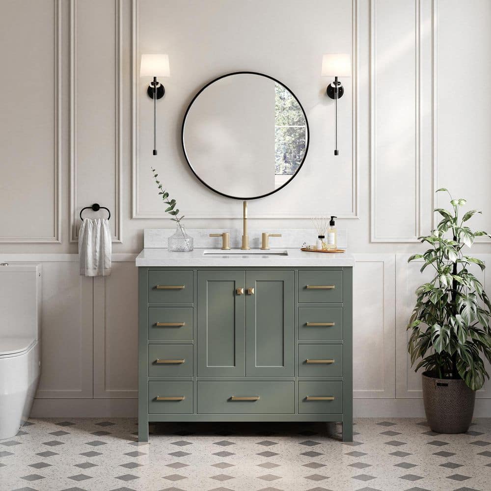 Cambridge 42 in. Single Sink Floating Bathroom Vanity in Vintage Sage Green with Carrara White Marble Top price history on PriceWatchPro