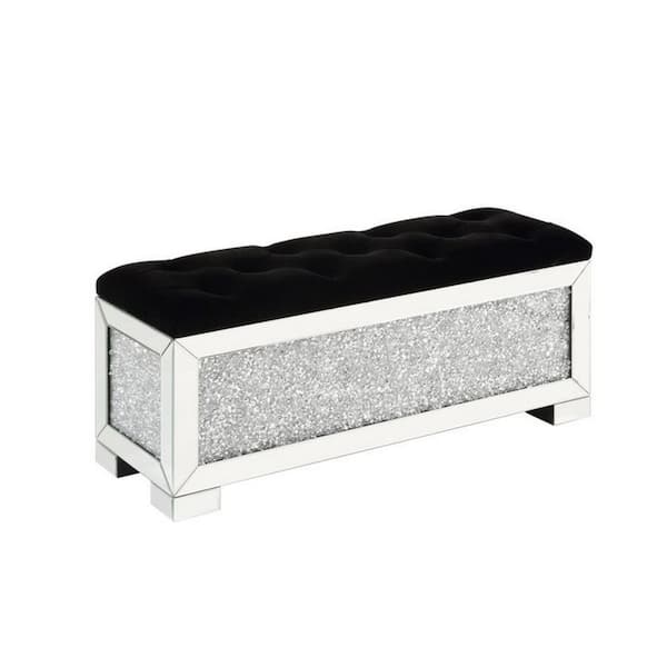 Benjara 38 in. Silver Backless Bedroom Bench with Tufted Seat