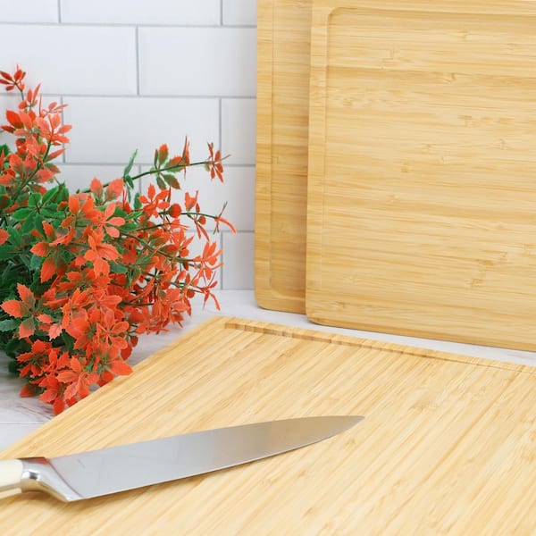 Elama 3-Piece Bamboo Cutting, Prep and Serving Boards with Slanted Juice Groove