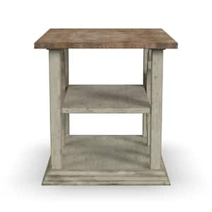Finn 26 in. Distressed Off-White Square Wood and Metal End Table