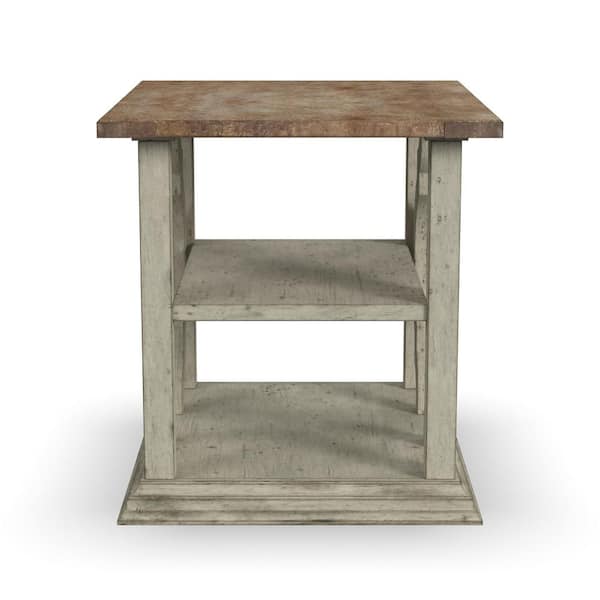 HOMESTYLES Finn 26 in. Distressed Off-White Square Wood and Metal End Table