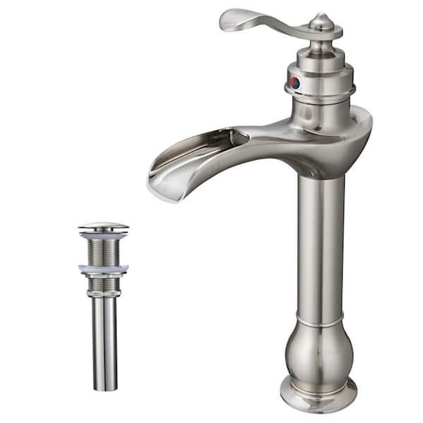 Unbranded Waterfall Single Hole Single Handle Bathroom Vessel Sink Faucet with Drain Assembly in Brushed Nickel