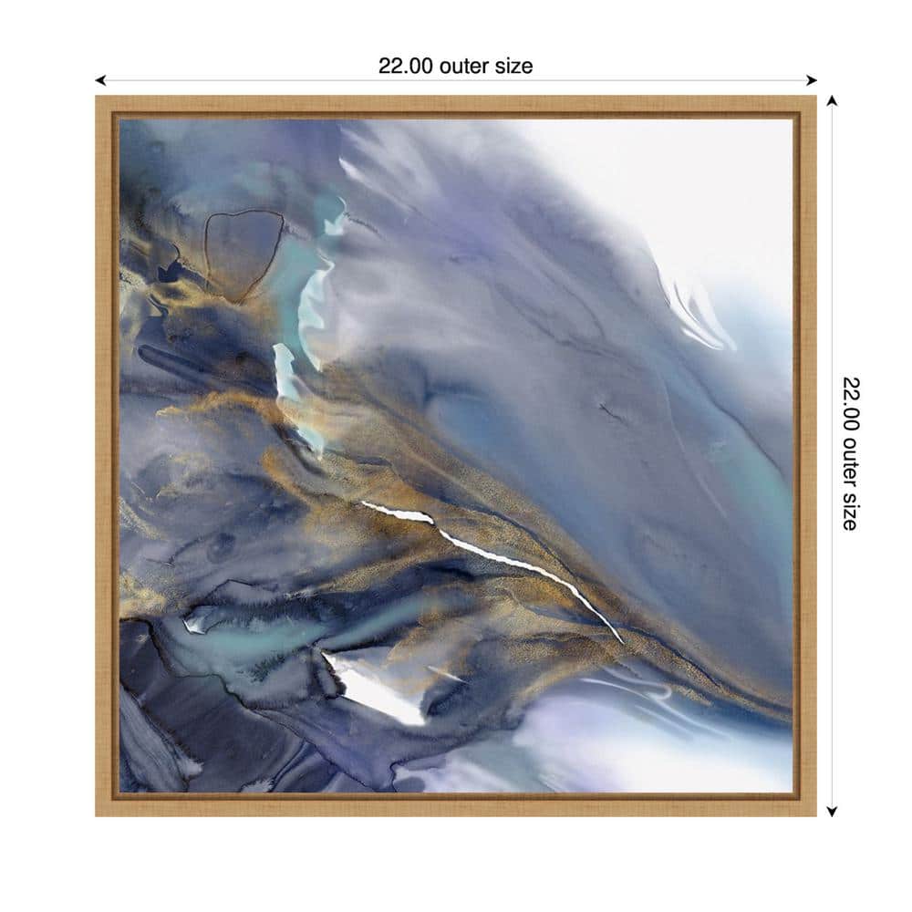 Water Wonder Abstract Blue and Gold Canvas Art with Maple Frame