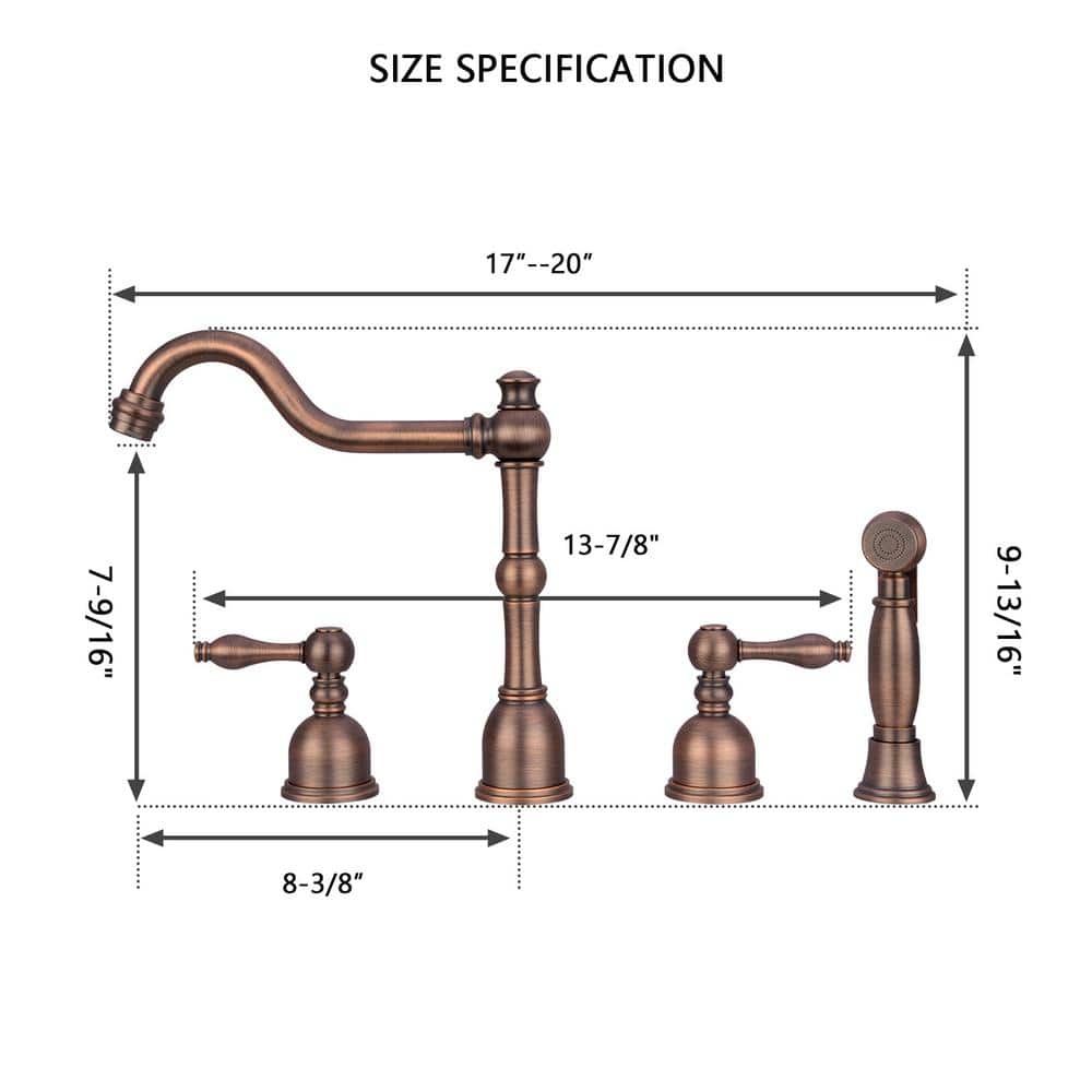 Antique Bronze Double Handle Kitchen Faucet with Side Spray