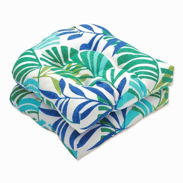 Pillow Perfect Floral 19 in. x 19 in. Outdoor Dining Chair Cushion in Blue/Green/Off-White (Set of 2)