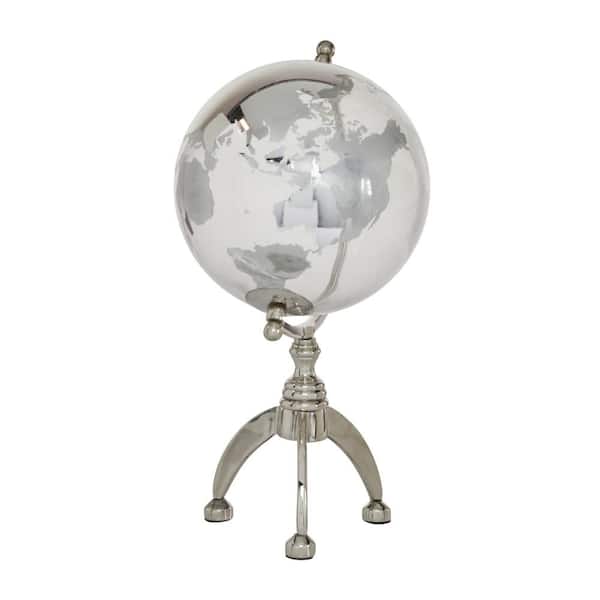 Litton Lane 15 in. Silver Aluminum Decorative Globe with Tripod Base