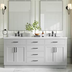 Hepburn 72 in. W x 22 in. D x 36 in. H Double Sink Freestanding Bath Vanity in Grey with Carrara Quartz Top