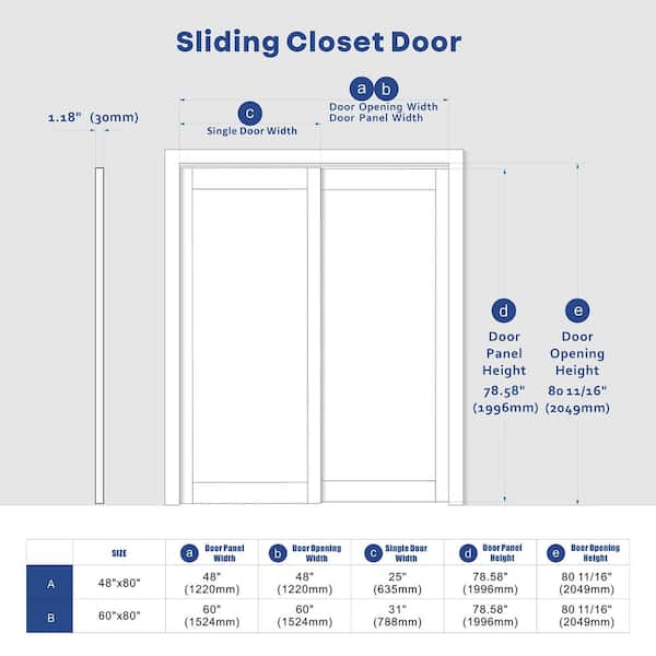 48 in. x 80 in. MDF, White Double Frosted 1 Panel Glass Sliding Door with All Hardware