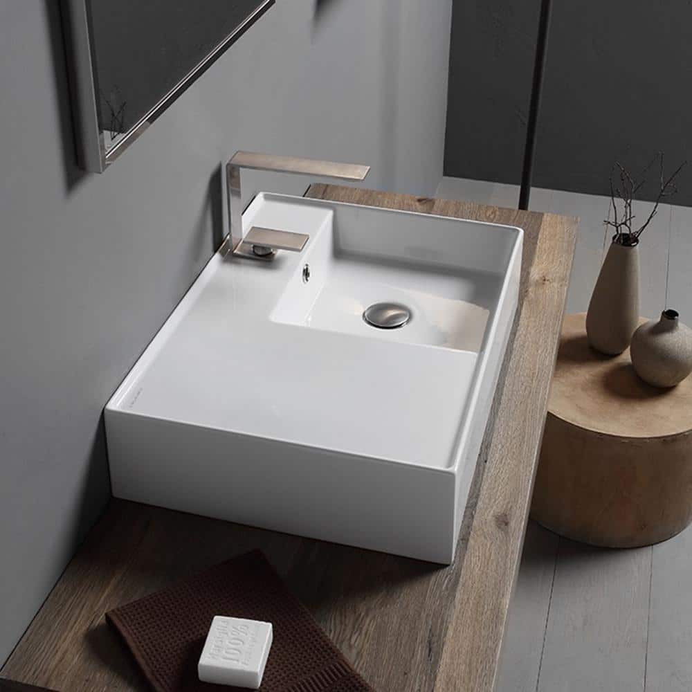 Scarabeo 17.3'' White Ceramic Rectangular Wall-Mount Bathroom Sink