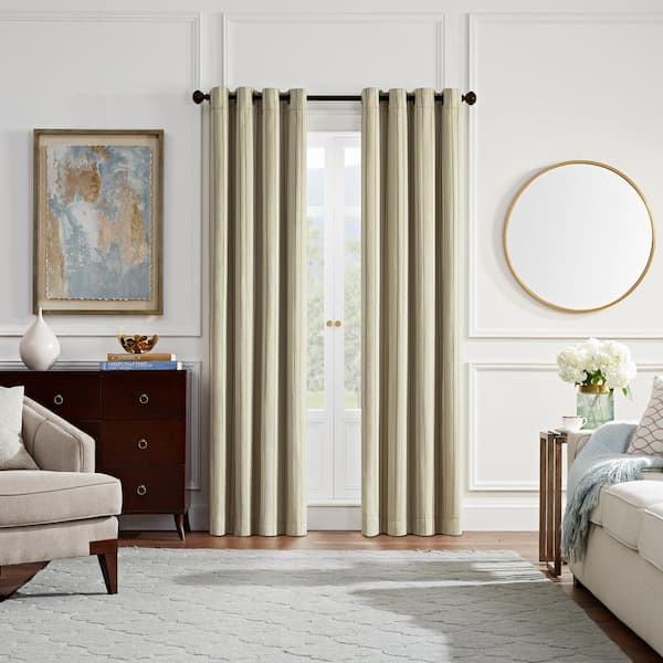 Eclipse Karla Taupe Striped Polyester Blend 54 in. W x 108 in. L Grommeted Blackout Curtain Panel