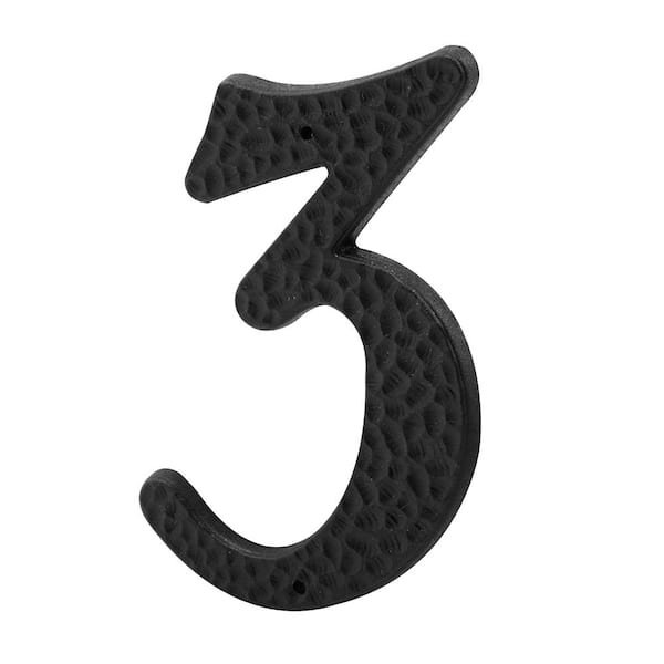 3 in. House Number 3, Plastic, Black with Nails